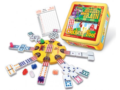 Mexican Train And Chickenfoot Combo Domino Set In Tin